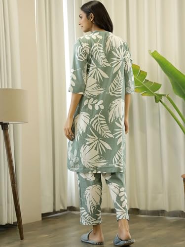 Image of Women's Printed Nightsuit Pajama with Top with Long Gown Lightweight Soft & Comfy Sleepwear for Girls & Women