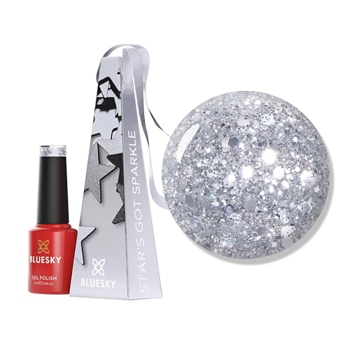 Bluesky Christmas Exclusive Gel Nail Polish Bauble 5ml, Star's Got Sparkle, Silver Glitter Soak-Off Gel Polish for 21 Day Manicure, Professional, Salon & Home Use, Requires Curing Under UV/LED Lamp