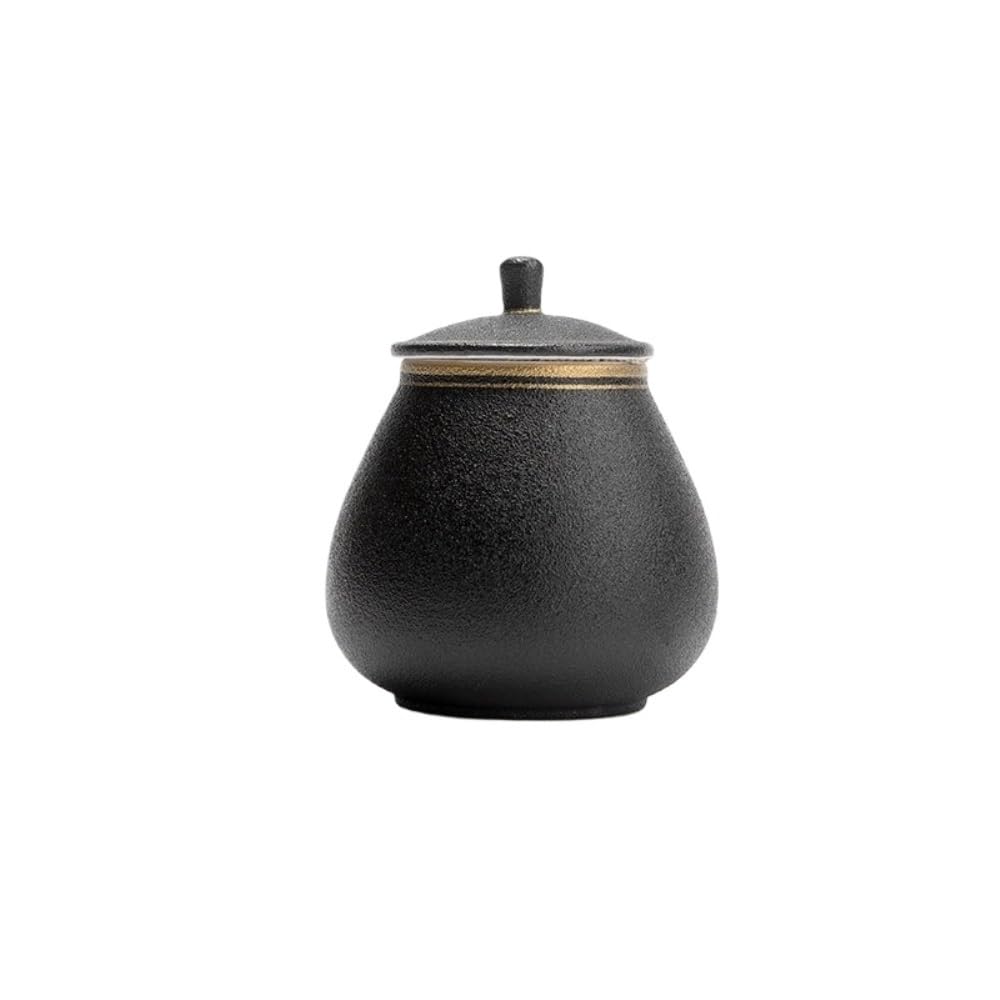 XYIANG Coffee Canister Black Pottery Bulk Tea Storage Container Jar Gold Painted Tea Sealed Jar Ceramic Large Retro Home Chinese Tea Set Tea Jar