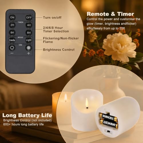 Image of 3 inchx3 inch Real Wax Flameless Candless with Remote & Timer, 4 Pack