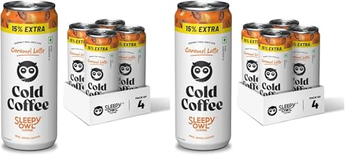 Image of Sleepy Owl Salted Caramel Cold Coffee Liquid|4 X 230Ml Cans|Made With Real Milk & Coffee|No Preservatives (Pack of 2)