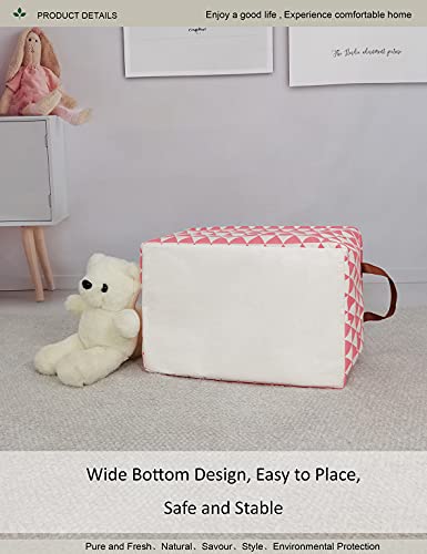 Image of Rectangular Fabric Storage Box, Decorative Basket and Finishing Basket with Handle are Used for The Storage of Clothes, Books and Sundries(Pink Triangle) 1
