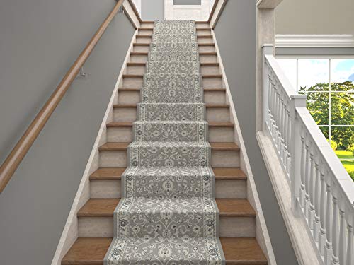 25' Stair Runner Rugs - Luxury Bergama Collection Stair Carpet Nearly 1 Million Points Per Sq.meter (Grey) #TOP18