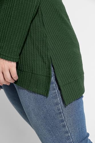 Image of RITERA Plus Size Women Sweaters Waffle Knit Pullover Top Long Sleeve Casual Crewneck Shirt Loose Split Hem Fall Winter Blouse