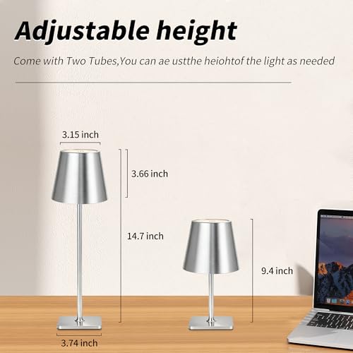 Mr. White Outdoor Waterproof Cordless Wireless Rechargeable Portable Top Touch Battery Operated Powered LED Table Lamp Desk Lamp Lights for Restaurant Kitchen Patio Dinner Dining (Nickel) by Mr. White - Used condition - Image 4