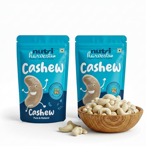 Image of NUTRI HARVEST Premium Natural Whole Cashews (2X 200g )Value Pack | Unsalted Kaju | Rich in Protein, Magnesium & Phosphorus | Crunchy, Nutritious & Delicious Nuts | Healthy Dry Fruits Snack (Pack of 2)