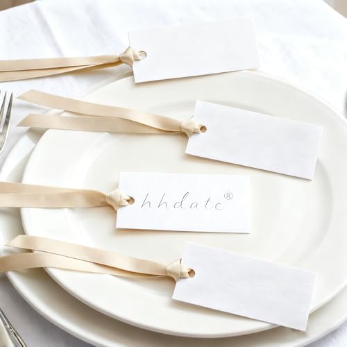 hhdatc 50 Pcs Name Place Cards Table Setting Chart 1.57 x 3.54 Inch Blank Wedding Place Cards & Hanging Gift Tags for Wedding Banquet Dinner Party Decorations (Beige)
