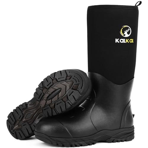 Kalkal Rubber Boots for Men, Waterproof Rain Boots Men with 6mm Neoprene, Insulated Durable Hunting Boots for Fishing, Farming, Gardening and Working