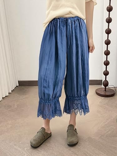 Image of Women Lace Long Bloomers Pants Elastic Waist Y2k Ruffle Pettipants Slip Cute Pantaloons Pumpkin Pants