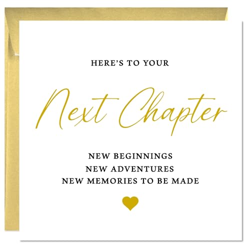 Printperfect - Congratulations Next Chapter Card - Moving Leaving or New Job Card for Him or Her - Heres To Your Next Chapter Good Luck Card for Men and Women promotion university new baby