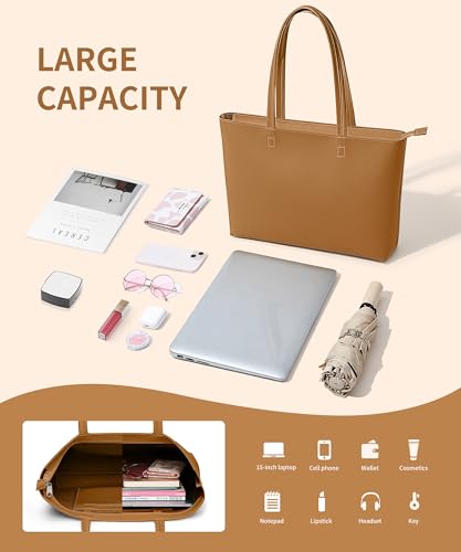 Image of KALIDI Tote Bag Zipper Shoulder Bag Faux Leather Purses Satchel for Women Casual Handbag Work Dating College