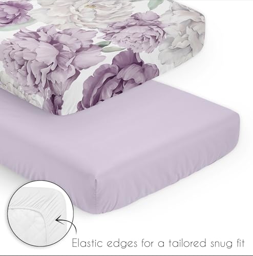 Image of Sweet Jojo Designs Lavender Purple Boho Shabby Chic Floral Girl Baby Mini Crib Bedding Set Infant Nursery Room Newborn Blanket Portable Pack n Play Sheets 3pc Ivory Bohemian Vintage Garden Watercolor