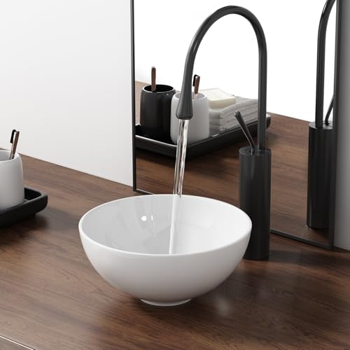 11 Inch Round Bathroom Bowl Sink Above Counter, QISHKA Mini White Ceramic Vanity Vessel Sink - 11' x...