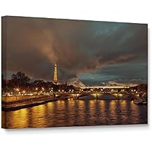 Niwo ART - Seine and Eiffel Tower, Paris on Canvas, Giclee Wall Art for Home Decor, Gallery Wrapped, Stretched, Framed Ready to Hang 24"x16"x3/4"