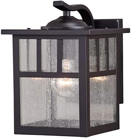 VAXCEL Mission 9.5 in. H 1-Light Oil Burnished Bronze Mission Outdoor Wall Sconce Made of Durable Steel, Clear Seeded Glass Shade, LED Compatible, Use for Exterior Porch Patio Front Door or Garage