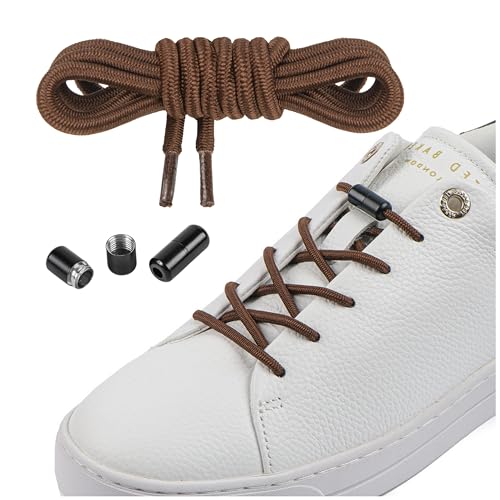 Mount Swiss - 2 Paar Elastische Schnürsenkel mit Metallkapseln ohne binden - 120cm individuell kürzbar - mit Kapseln für Sneaker, Laufschuhe, Sportschuhe Farbe Braun