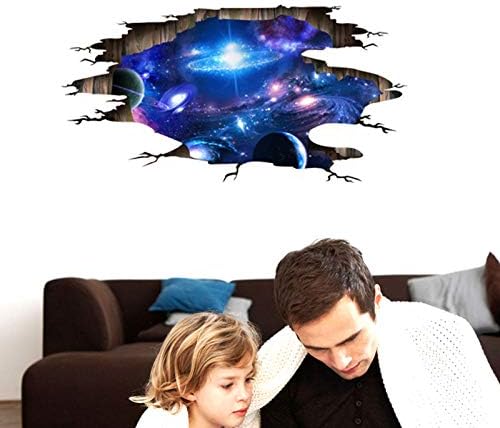 MINIDUO 3D Blue Universe Galaxy Home Wall Decor Removable Outer Space Planet Galaxy Art Wall Murals Window Wall Stickers The Mysteries of The Universe Home Walls Floor Ceiling Boys Room Kids Bedroom