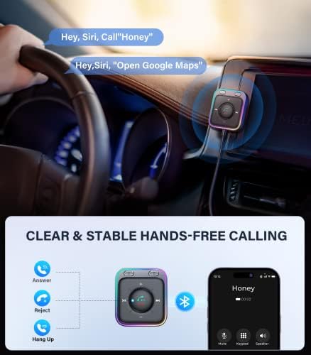 JOYROOM Bluetooth 5.3 Car Adapter with Dual Mics and Noise Cancellation, AUX Bluetooth Car Kit with Plug-and-Play and Noise Filter for Hands-Free Calls and Stereo Audio