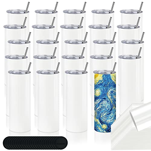 XccMe 590 ml Sublimationsgläser, gerade, schmale Trinkgläser, Edelstahl, doppelwandige Rohlinge mit Metallhalmen, Deckel, einzelne Boxen, Sublimationsbeschichtung für Wärmepresse, tolles DIY-Geschenk Cover