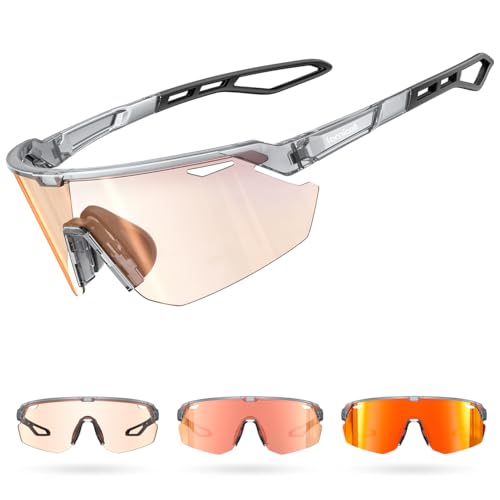 Lamicall Fotocromáticas Gafas Ciclismo Hombre - [3S Fotocromática] [28g Ultraligero-TR90] UV400 Protección, Almohadilla Nasal Ajustable, Gafas de Sol Deportivas Mujeres para Pesca/Running/Senderismo
