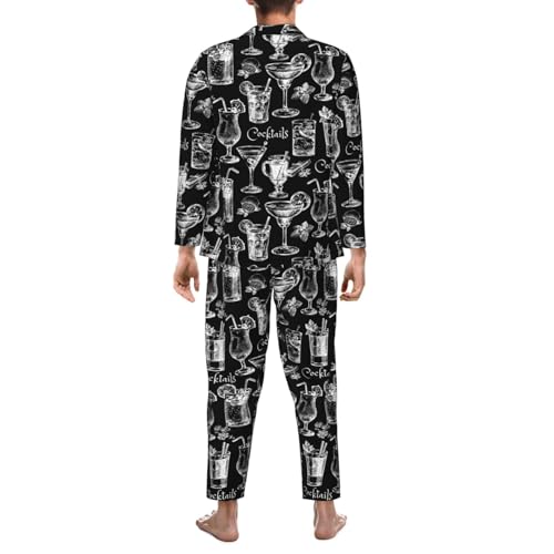 Hand Drawn Sketch Cocktails Mens Pajamas Set Button Down Sleepwear Set Long Sleeve Loungewear With Pockets2