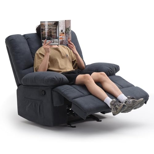 Image of Oversized Rocker Recliner Chair, Wide Rocker Chair with Adjustable Backrest Footrest, Lazy Boy Oversized Recliner for Adults, Reclining Sofa for Living Room, Reading, Bedroom, Blue Black