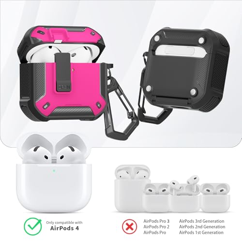 Image of for AirPods 4 Case with Magnetic Secure Lock Clip and Phone Stand, Compatible with Magsafe Charging, with Carabiner&Cleaner kit for Apple iPod 4th Generation Cover(2024) Men Women (Rose Red)