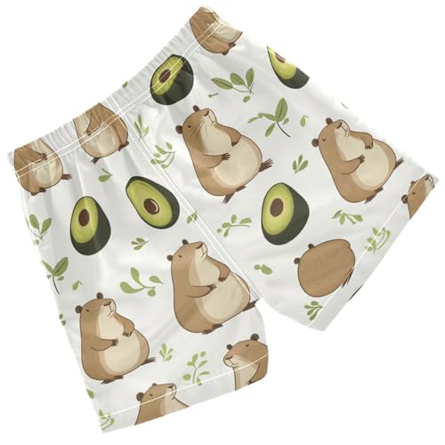 Pigsaly Boys Swim Trunks Capybara Avocado Leaf Boys Board Shorts Swimsuit Swimwear Summer Bathing Suit 4T Multicolor2