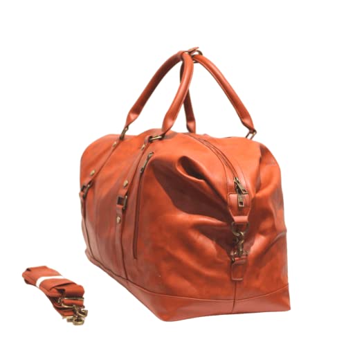 Leather Travel Bag Vacation Luggage Duffle Waterproof Overnight Weekender Bag for Men and Women Airplane Personal Item Large Compartment Day Trip Travel Tote Duffel Carry On Bag (Brown)