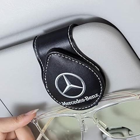 YALUGA Sunglasses Holder for Car Suit for Mercedes-Benz CESM CLK GLK GL AB AMG GLS GLE AMG Series, Car Glasses Holder Visor Sunglasses Holder for Car with Logo, Clip-on Sunglasses Holder Black Cover