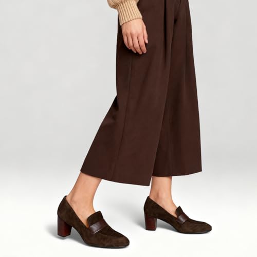Image of SHODENSE Women Chunky Kitten Heel Pumps Shoes Round Closed Toe Slip On Suede Penny Loafers Matte Block Mid Heels Dress Loafer Almond Toe Comfort Oxford Shoes Office Work Classic Elegant 4-11 M US