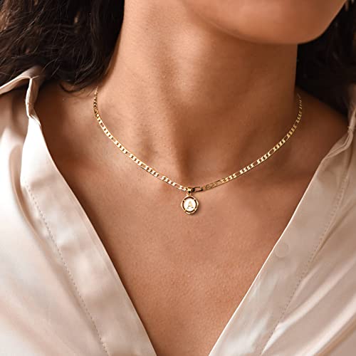 Starain Gold Initial Necklace For Women Girls 14K Gold Plated Figaro Chain Letter Pendant Necklace Trendy Personalized Initial Necklace Gifts For Women #TOP2