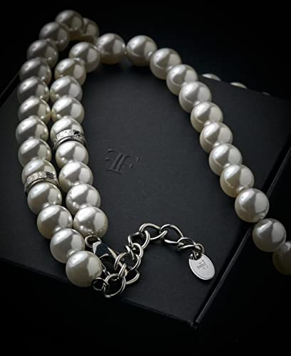 Forge & Foundry Men's 10Mm Shell Pearl Necklace With Polished Stainless Steel Artist-Designed Custom Beads #TOP1