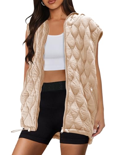 SENSERISE Womens Oversized Puffer Vest Sleeveless Quilted Jacket Zip Up Hooded Puffy Vest Winter Coats with Pockets2