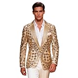 PYJTRL Giacca da Uomo Ricamato Paillette Florale con Strass scoccato Collare per Il Ballo di Nozze,Gold,XL