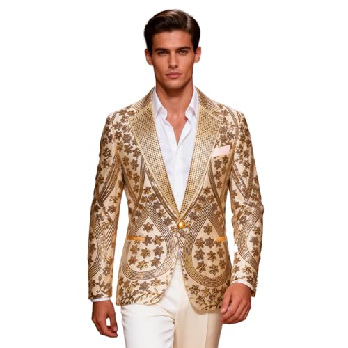 PYJTRL Giacca da Uomo Ricamato Paillette Florale con Strass scoccato