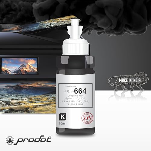 Image of ProDot Ep-664 Inkjet Ink Refill Compatible with Epson L100, L130, L210, L220, L300, L310, L350, L355, L360, L380, L485, L565, L655, L1300, L1455 Ink Tank Printers