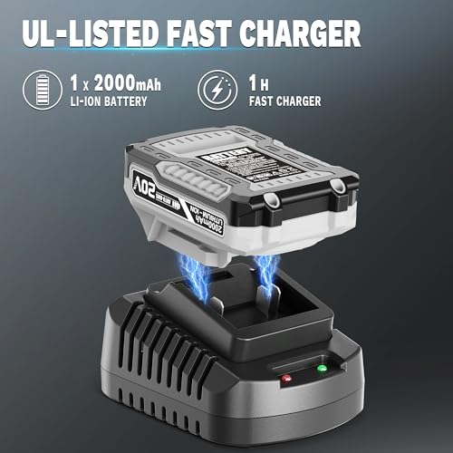Weed Wacker Cordless 20V 12\'\' Electric Weed Eater with Auto Line Feed, 2.0Ah Battery and Fast Charger, 6 x Replacement Line, Battery Powered String Trimmer for Lawn Care, GrassTrimmer (AD-ST-001.1) - Thumbnail 2