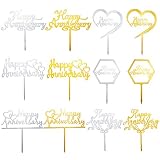 Kauayurk 12pcs Happy Anniversary Cake Topper Party Decoration Supplies, Gold Sliver Wedding Annivers