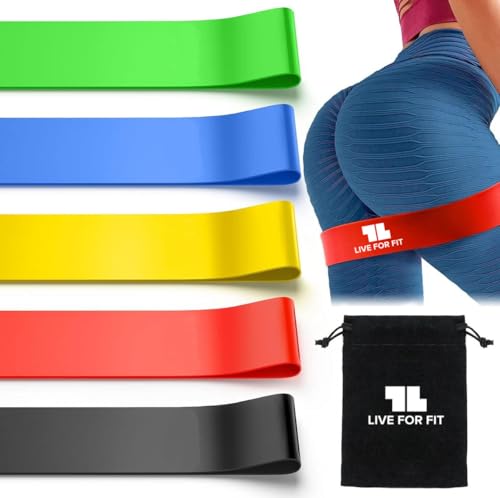 Live For Fit Exercise Resistance Loop Bands with Instruction Guide and Carry Bag, Set of 5