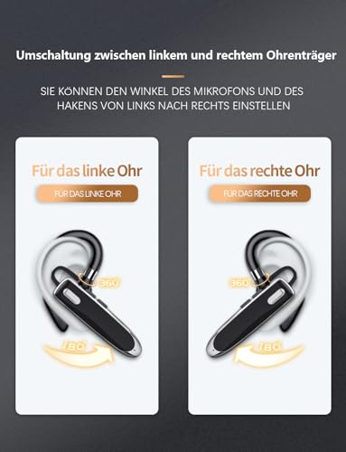Headset Bluetooth 6.1 Kabellos Kopfhörer 24 Std Spielzeit mit CVC8.0 Dual Mikrofon und Mute Funktion Zwei-Geräte-Verbindung In Ear Kopfhörer Freisprech Handy Ohrhörer für Autofahren/Business/Büro
