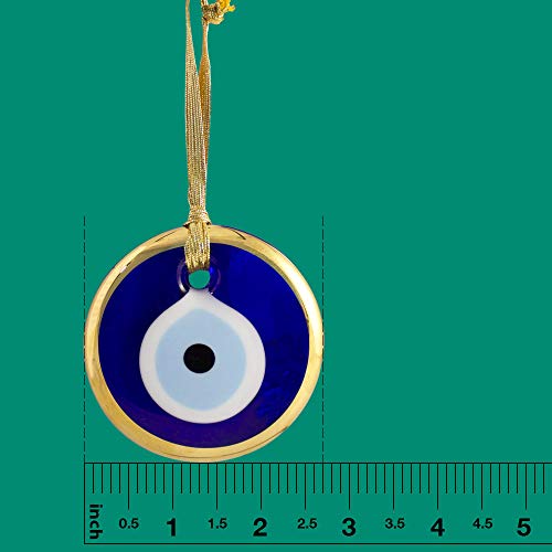 Gold Gilt Handmade Evil Eye Glass Charm Decorative Turkish - Greek - Jewish - Christian Christmas Ornament (2.75 Inches) #TOP4