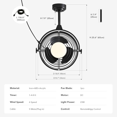 SPACORA 20" Outdoor Ceiling Fan with Lights, Waterproof Gazebo Hanging Fan with Remote Control, Plug in Caged Ceiling Fan with 3CCT Dimmable 6-Speeds for Patio Porch Pergola by SPACORA - Used condition - Image 8