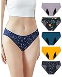 Neione Women Period Underwear Heavy Flow Menstrual Postpartum Panty Supersoft Modal Bikini Panties 5 Pack Galaxy Medium