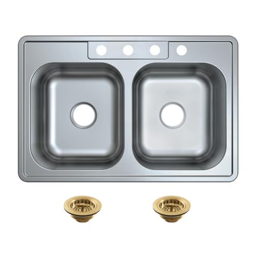 Fregadero de acero inoxidable con detalles de laton cepillado Kingston Brass Studio 2