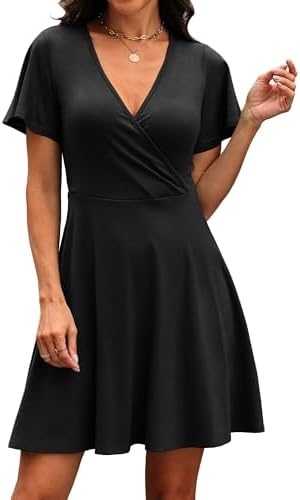 RUMIA Dresses for Women 2026 Elegant Classy Black Work Holiday Semi Formal Party Cocktail Dress Wrap V Neck L — view 2
