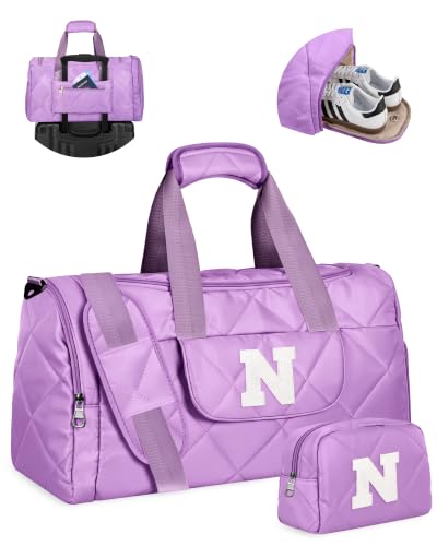 Elilier Gifts for Teenage Girls, Dance Bag with Shoe Compartment, Letter N