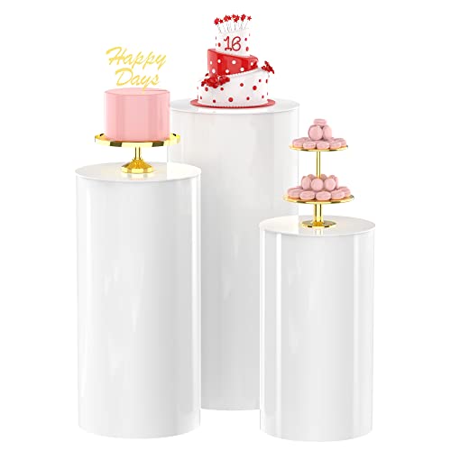 Wokceer 3Pcs Round Cylinder Pedestal Stands For Party, Large Cylinder Tables For Parties Pedestal Display Plinth Pillars Dessert Table For Wedding Party Art Decor 15.7*35.4"(L),14.2*29.5"(M),13*23.6"(S) #TOP11