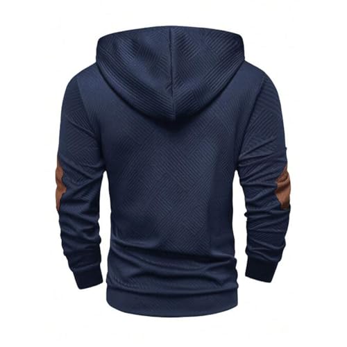 TOMITANY Mens Hoodies Casual Textured Long Sleeve 1/4 Button Pullover Hooded Sweatshirts Elbow Patchwork2