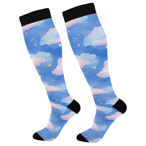 Wassud Watercolor Night Compression Socks for Women and Men 20-30 mmHg Knee High Socks for Nurses Travel 2 Pair